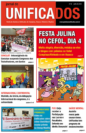 Capa do Jornal do Unificados - 32ª edição - junho de 2010