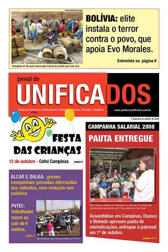 Capa do jornal edição da 1ª quinzena de outubro de 2008