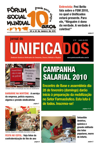 Capa Jornal do Unificados - 27ª edição - janeiro de 2010