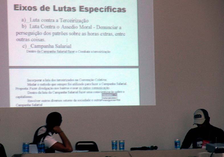 Pantalla muestra propuesta de trabajo en grupo en el Encuentro de Base agosto/2007, en Atibaia