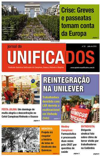 Capa Jornal do Unificados - 33ª edição - jul 2010