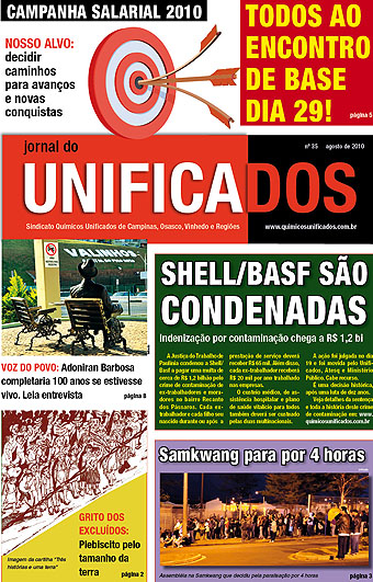 Capa Jornal Unificados - 35ª edição - agosto de 2010