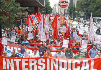 Ato contra tentativa de retirar direitos dos trabalhadores em razão da crise econômica - Av. Paulista, São Paulo, março/2009