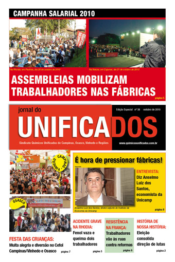 Capa do Jornal do Unificados - edição 38 - outubro 2010