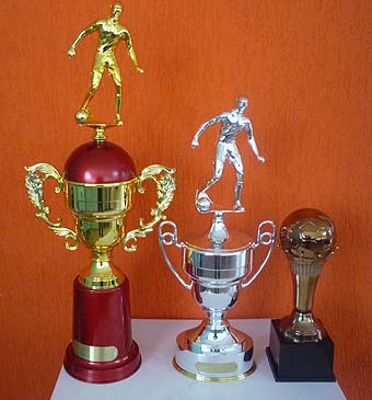 A partir da esq.: Trofeus para a equipe campeã, vice e terceira colocada no 1º Festival de Inverno do Cefol Campinas/ 2009