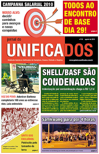 Capa Jornal Unificados - 35ª edição - agosto-2010
