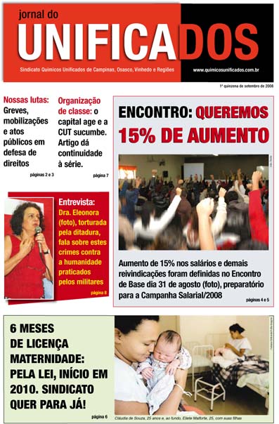  	Capa do Jornal do Unificados, edição da 1ª quinzena de setembro de 2008