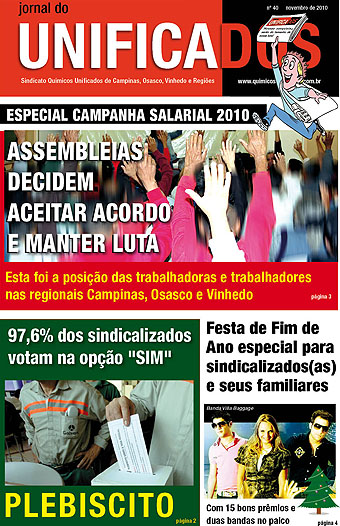 Capa do Jornal do Unificados 40ª edição - novembro/2010