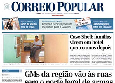Reproducción de una parte de la capa del periódico Correio Popular publicado el 08 de diciembre de 2007 de Campinas/SP, con reportaje sobre el Caso Shell