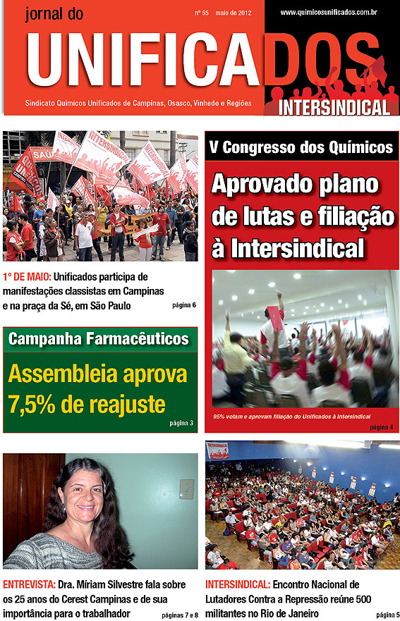 Capa do Jornal do Unificados, edição maio/2012, edição 55
