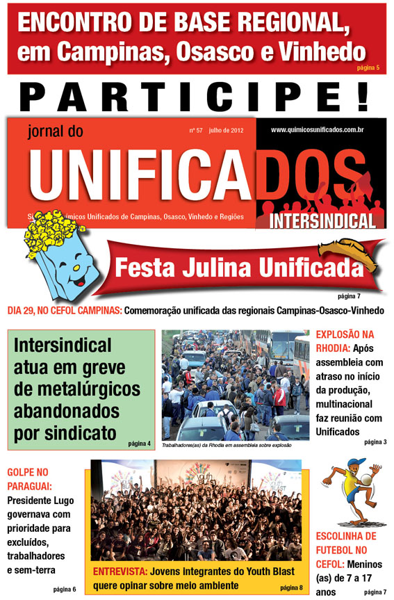 Capa do Jornal do Unificados, edição 57ª, julho/2012