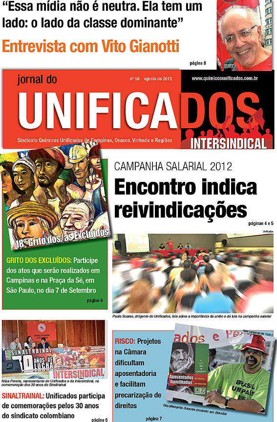 Capa do Jornal do Unificados, edição 59ª, agosto/2012