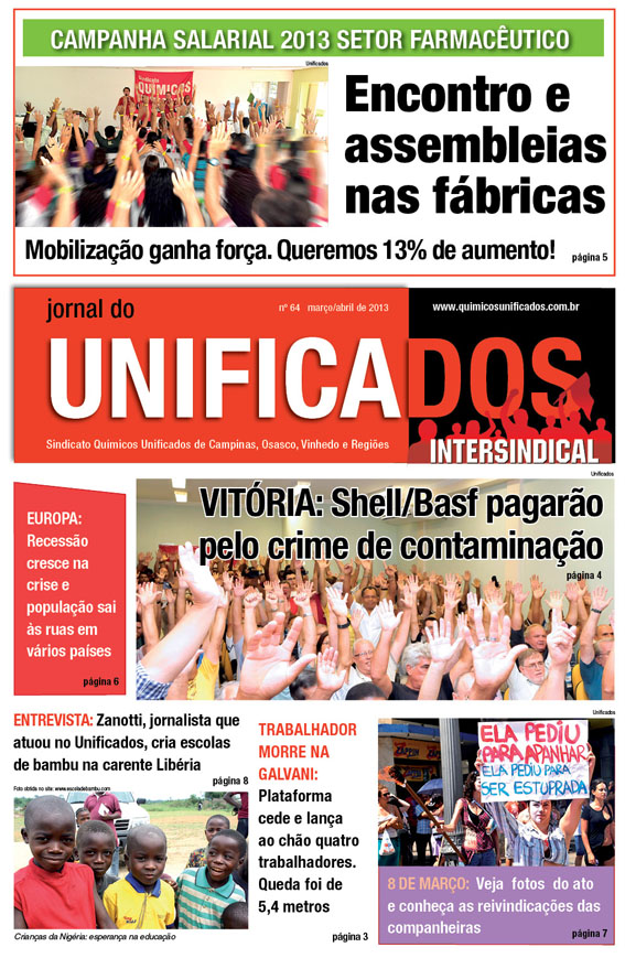 Capa do Jornal do Unificados, 64ª edição - março/abril 2013
