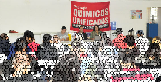 Palhinha (centro) e Rosângela, dirigente do Unificados, na assembleia na Regional Campinas (fotos editadas para evitar identificação dos trabalhadores)