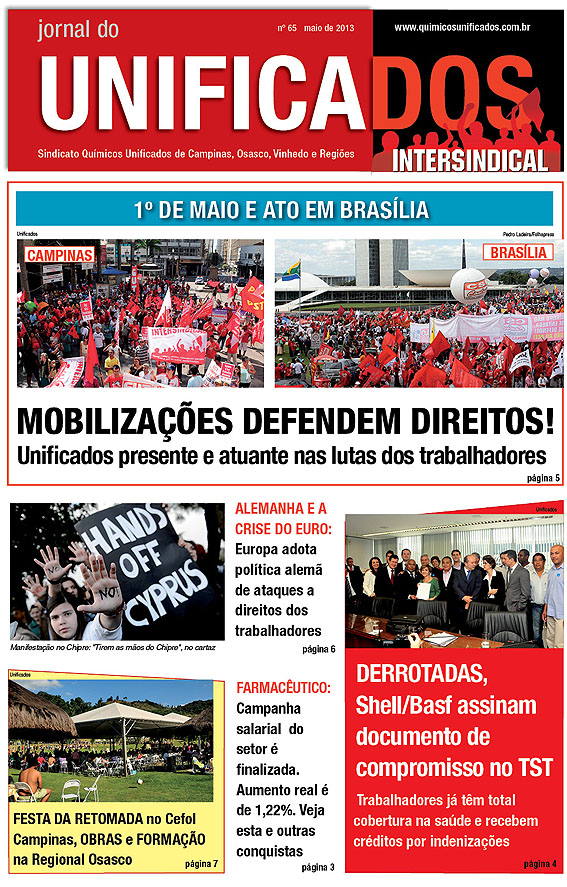 Capa do Jornal do Unificados - edição 65ª - maio/2013