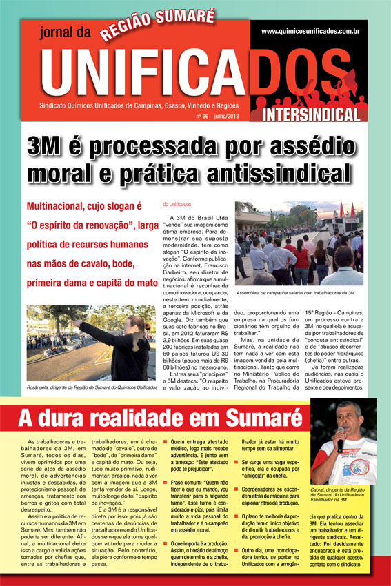 Capa da edição especial para a Região de Sumaré do Jornal do Unificados