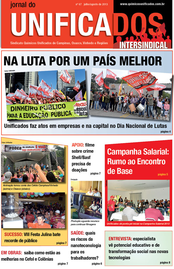 Capa do Jornal do Unificados - 67ª edição - julho de 2013