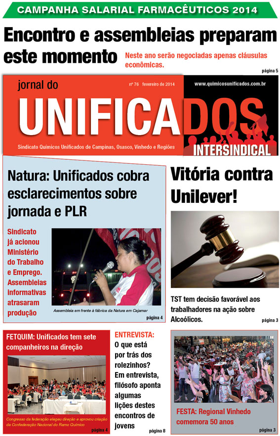 Capa do Jornal Unificados - edição fevereiro/2014
