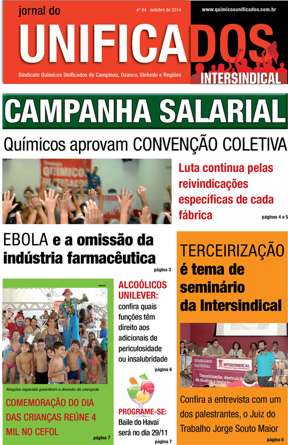 Capa do Jornal do Unificados - 84ª edição - outubro/2014