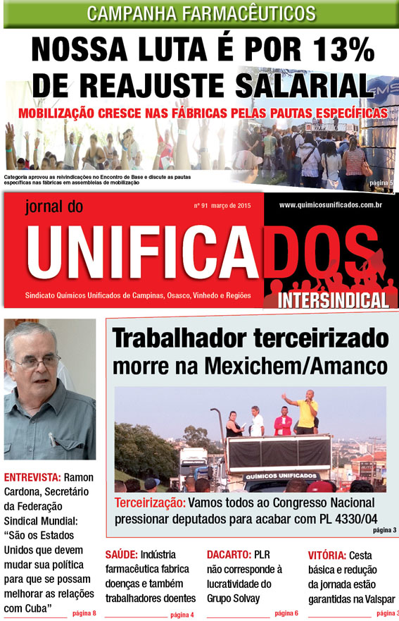 Capa do Jornal do Unificados - edição nº 91 - março/2015